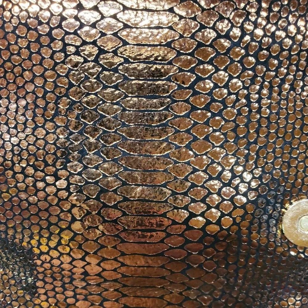 Moda Luxe Bronze Metallic Snakeskin Embossed Leather Envelope Clutch Bag